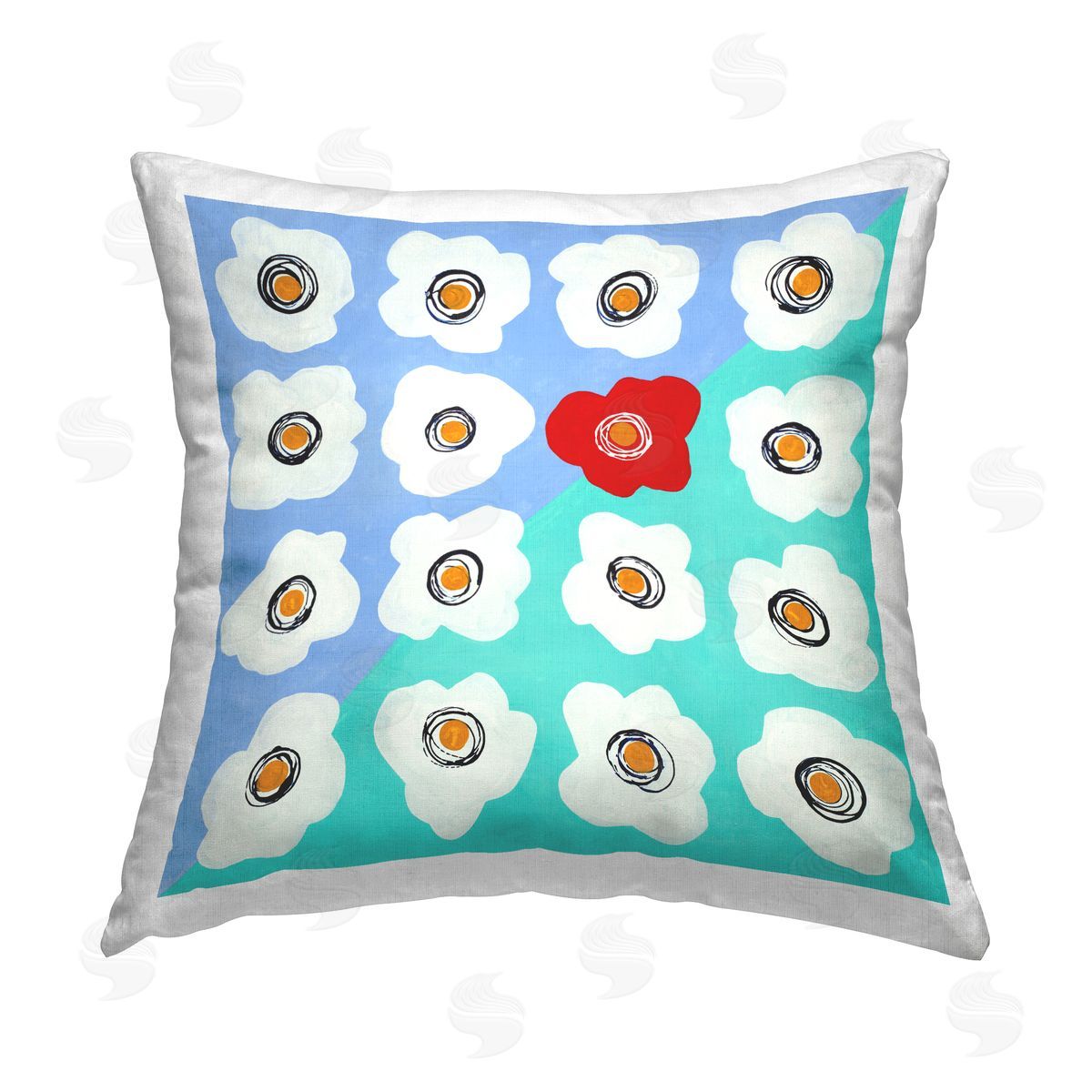 Turquoise & Red Abstract Flowers Decorative Printed Pillow, Home Decor by Ruth Fromstein