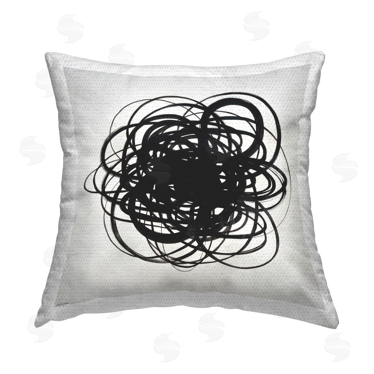 Modern Black Chaotic Scribble Outdoor Printed Pillow, Home Decor by KC Haxton