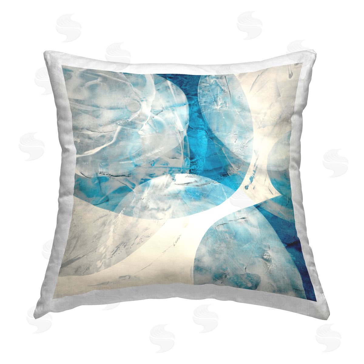 Overlapping Blue Abstract Shapes Decorative Printed Pillow, Home Decor by Jeff Iorillo
