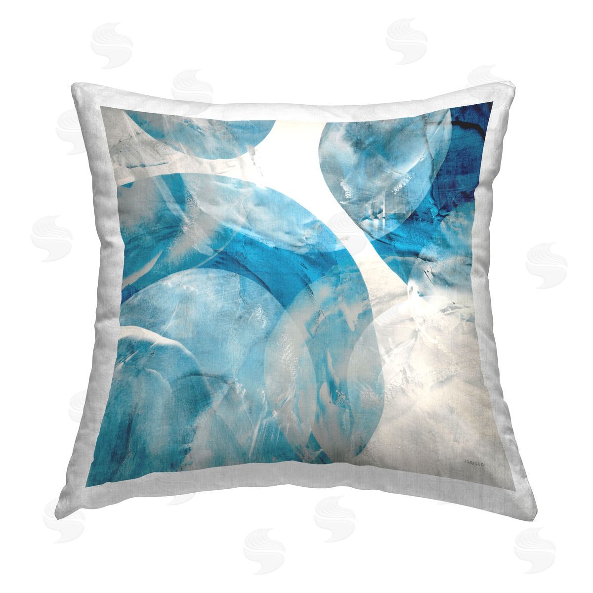 Blue Layered Round Shapes Decorative Printed Pillow, Home Decor by Jeff Iorillo