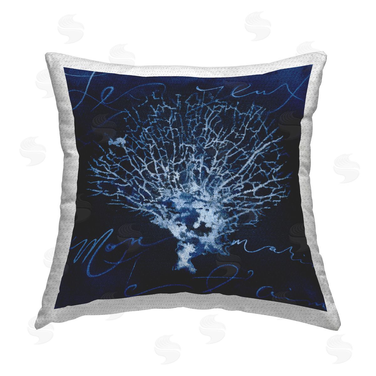 Modern Blue Coral Reef Outdoor Printed Pillow, Home Decor by Liz Jardine
