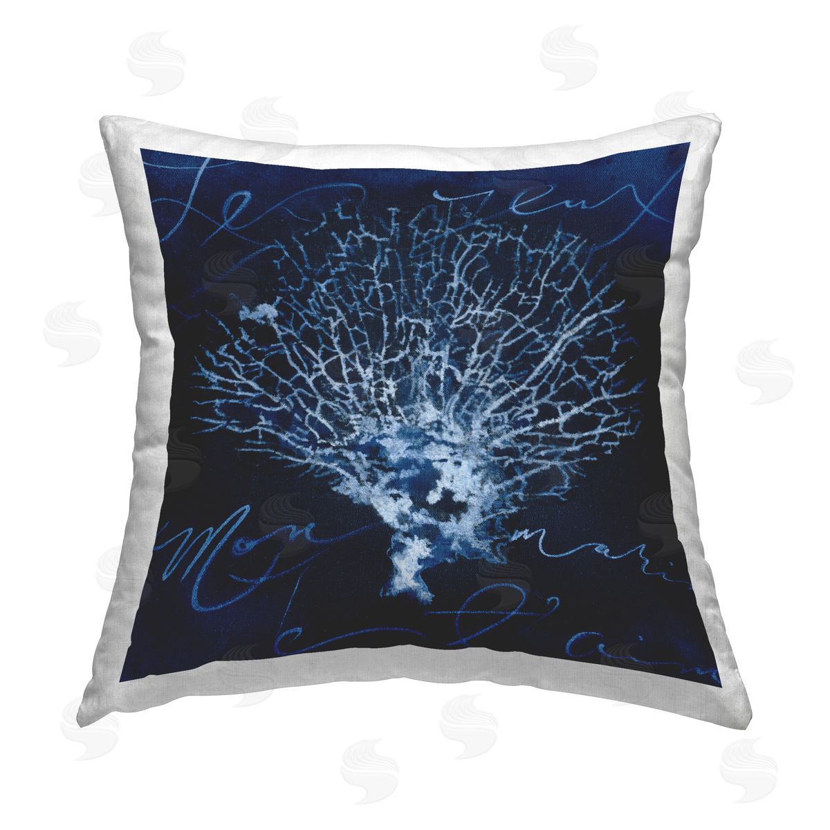 Modern Blue Coral Reef Decorative Printed Pillow, Home Decor by Liz Jardine