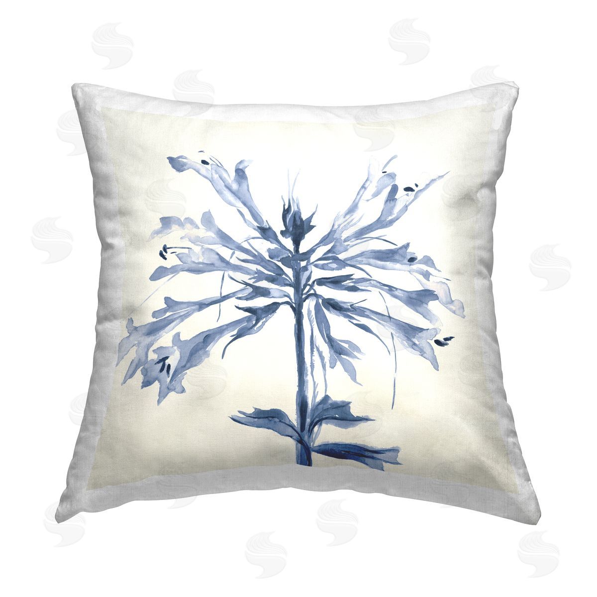 Modern Blue Abstract Flower Decorative Printed Pillow, Home Decor by Liz Jardine