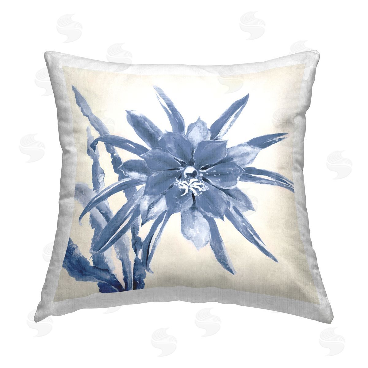 Modern Blue Flower Petals Decorative Printed Pillow, Home Decor by Liz Jardine