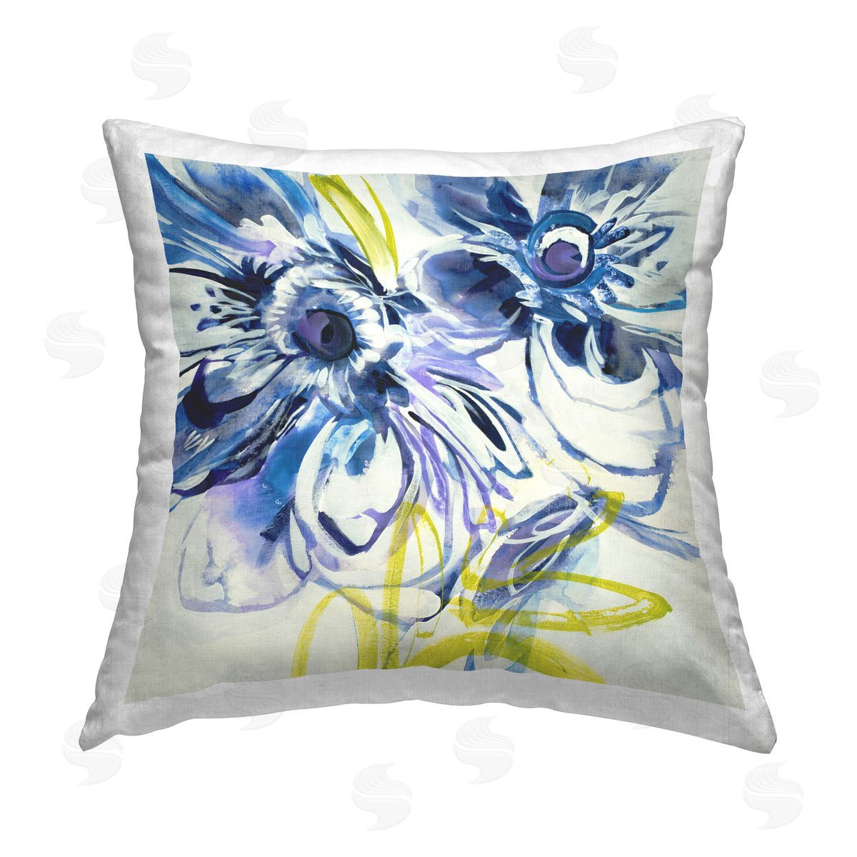 Blue & Yellow Abstract Flowers Decorative Printed Pillow, Home Decor by Liz Jardine