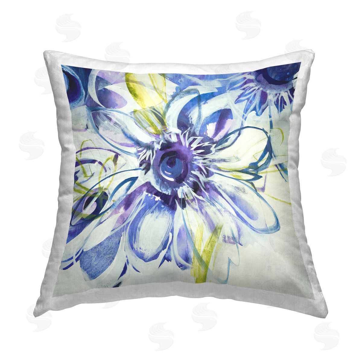 Blue Modern Flower Blooms Decorative Printed Pillow, Home Decor by Liz Jardine