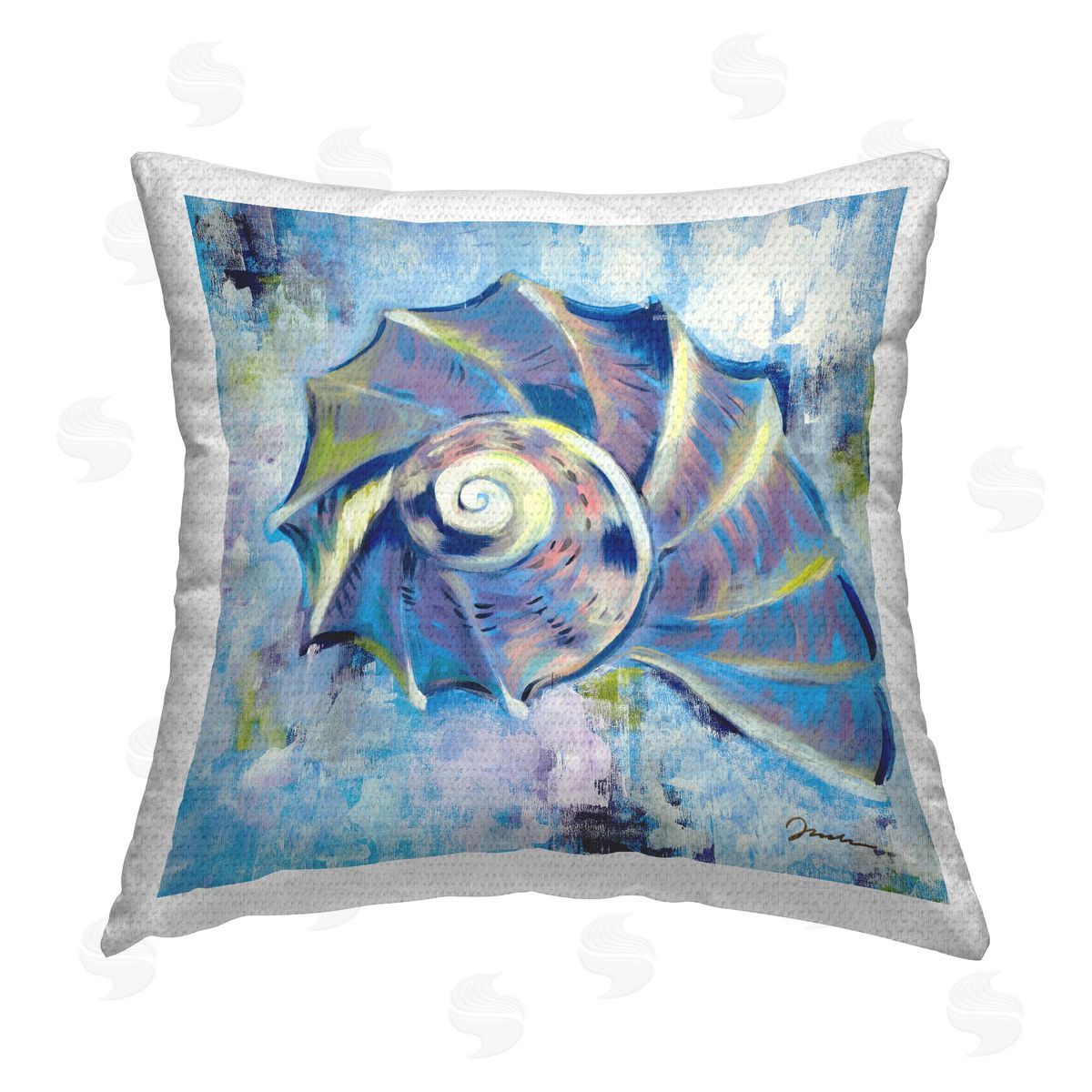 Modern Nautilus Beach Shell Outdoor Printed Pillow, Home Decor by Liz Jardine