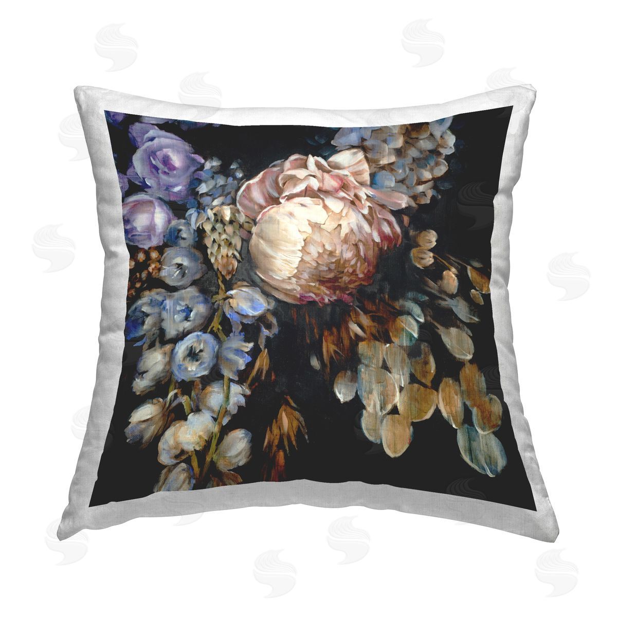 Traditional Dark Flower Arrangement Decorative Printed Pillow, Home Decor by Liz Jardine