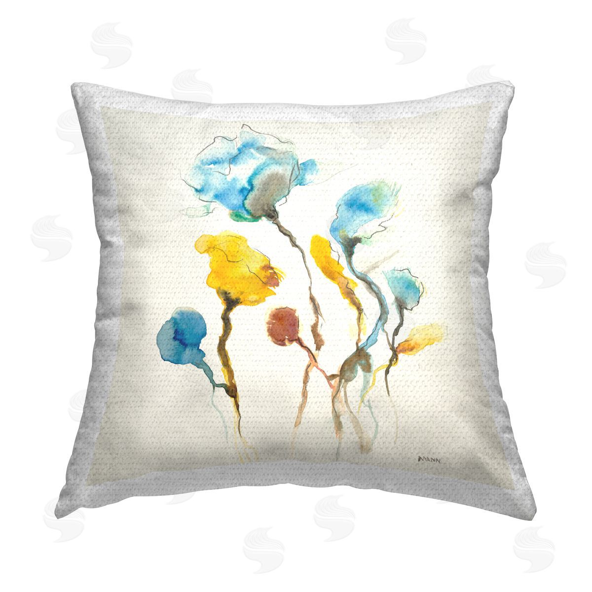 Blue & Yellow Rose Sprigs Outdoor Printed Pillow, Home Decor by Patti Mann