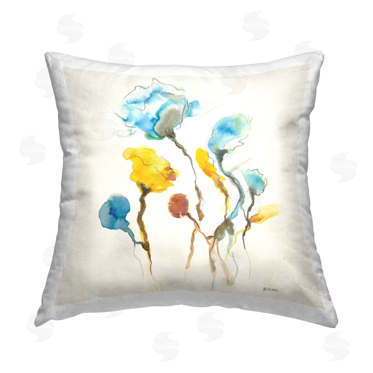 Blue & Yellow Rose Sprigs Decorative Printed Pillow, Home Decor by Patti Mann