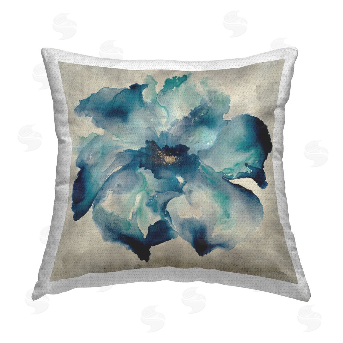 Blue Flower Watercolor Splash Outdoor Printed Pillow, Home Decor by Leah Rei