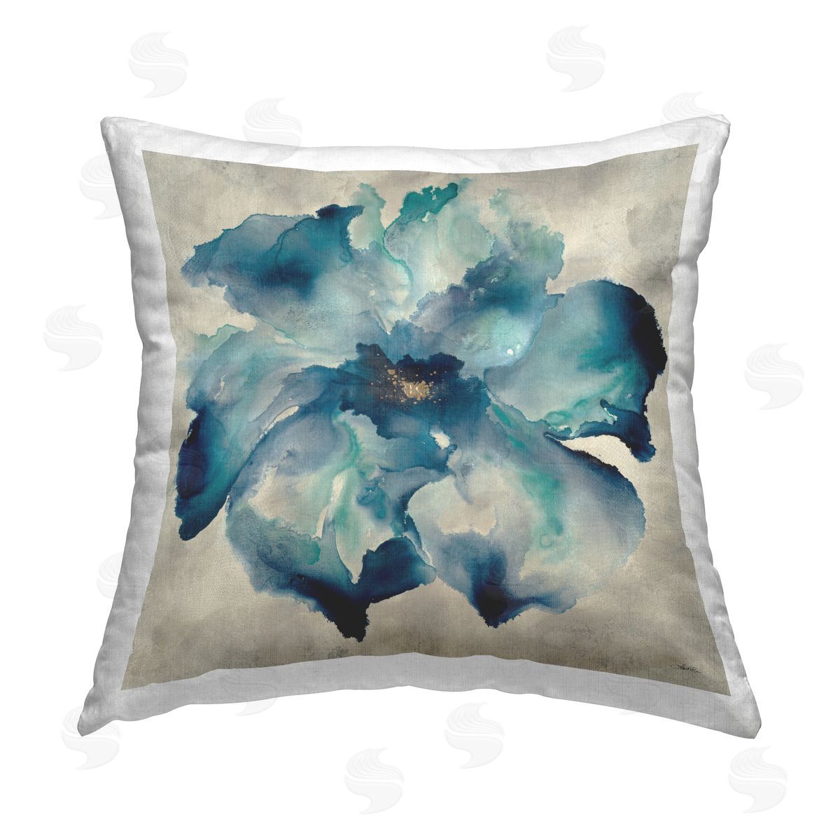 Blue Flower Watercolor Splash Decorative Printed Pillow, Home Decor by Leah Rei