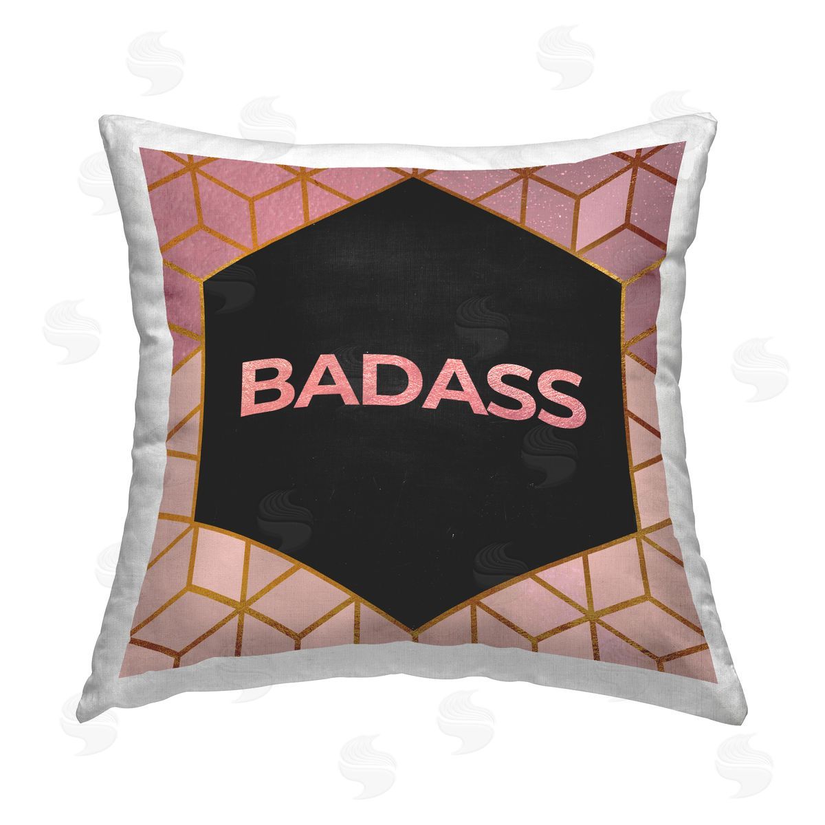 Pink Patterned Bad*ss Phrase Decorative Printed Pillow, Home Decor by Elephant Stock