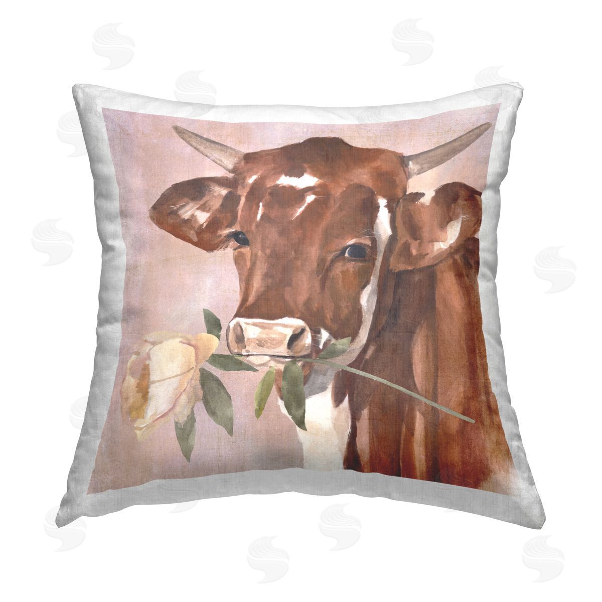 Brown Cattle & Rose Decorative Printed Pillow, Home Decor by Annie Warren