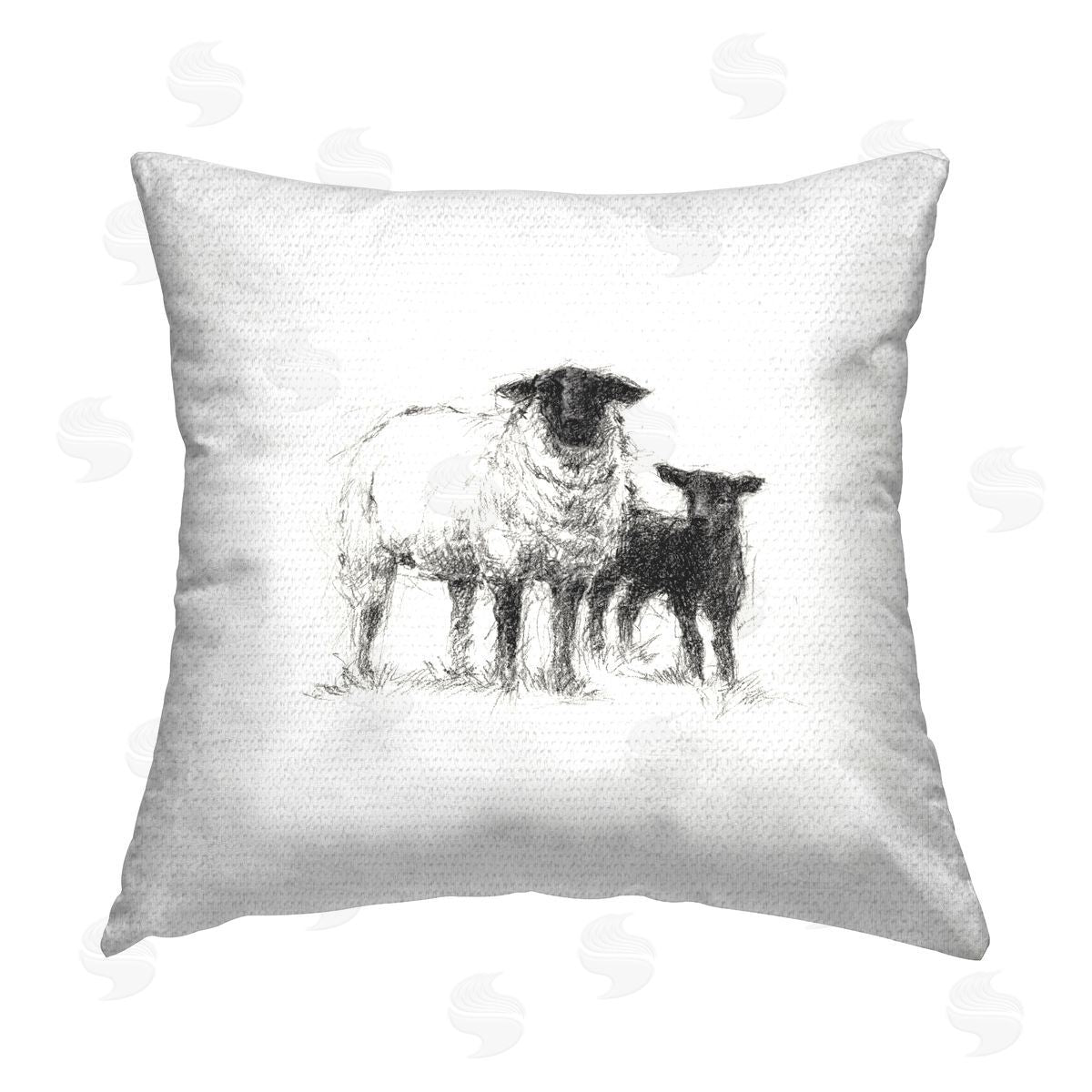 Sheep & Lamb on White Outdoor Printed Pillow, Home Decor by Ethan Harper