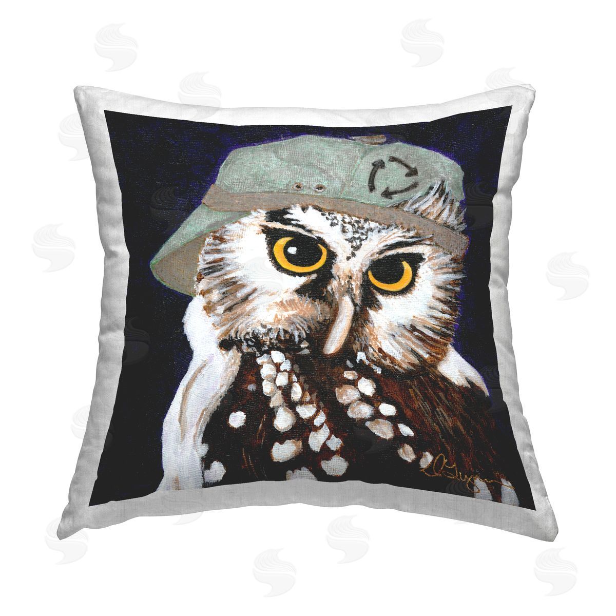 Owl in Baseball Cap Decorative Printed Pillow, Home Decor by Dlynn Roll