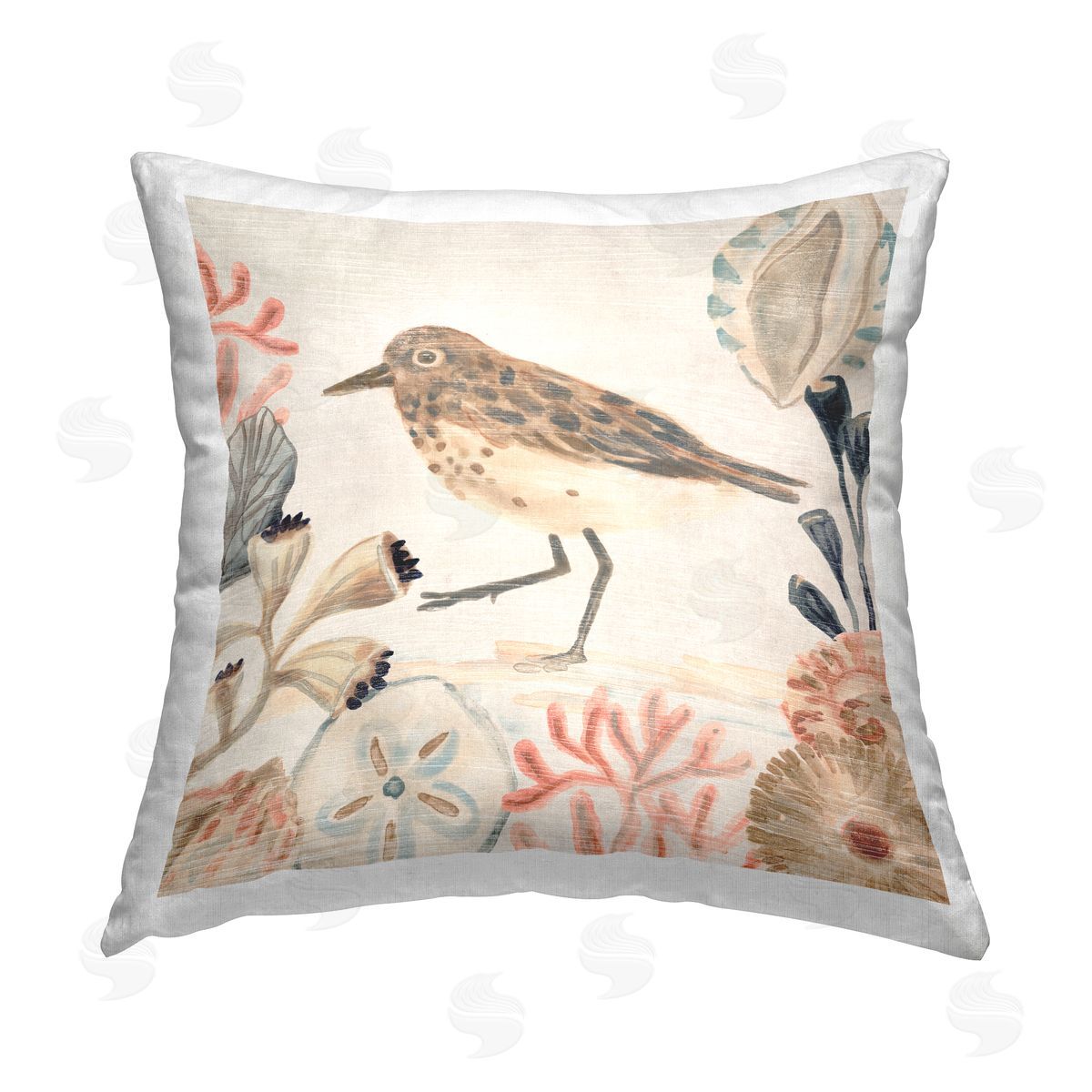 Beach Bird & Seashells Decorative Printed Pillow, Home Decor by June Erica Vess