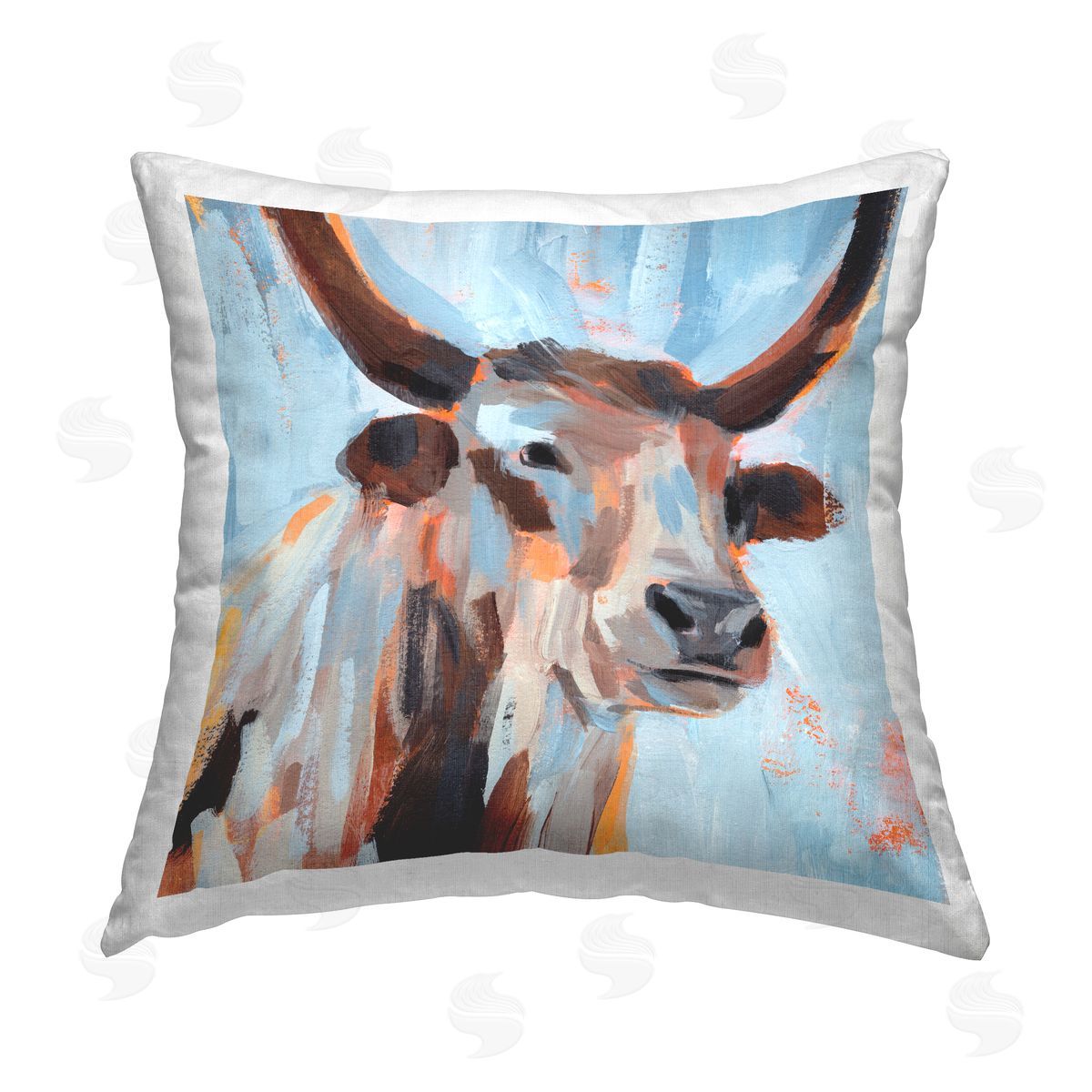 Modern Blue Longhorn Decorative Printed Pillow, Home Decor by Annie Warren