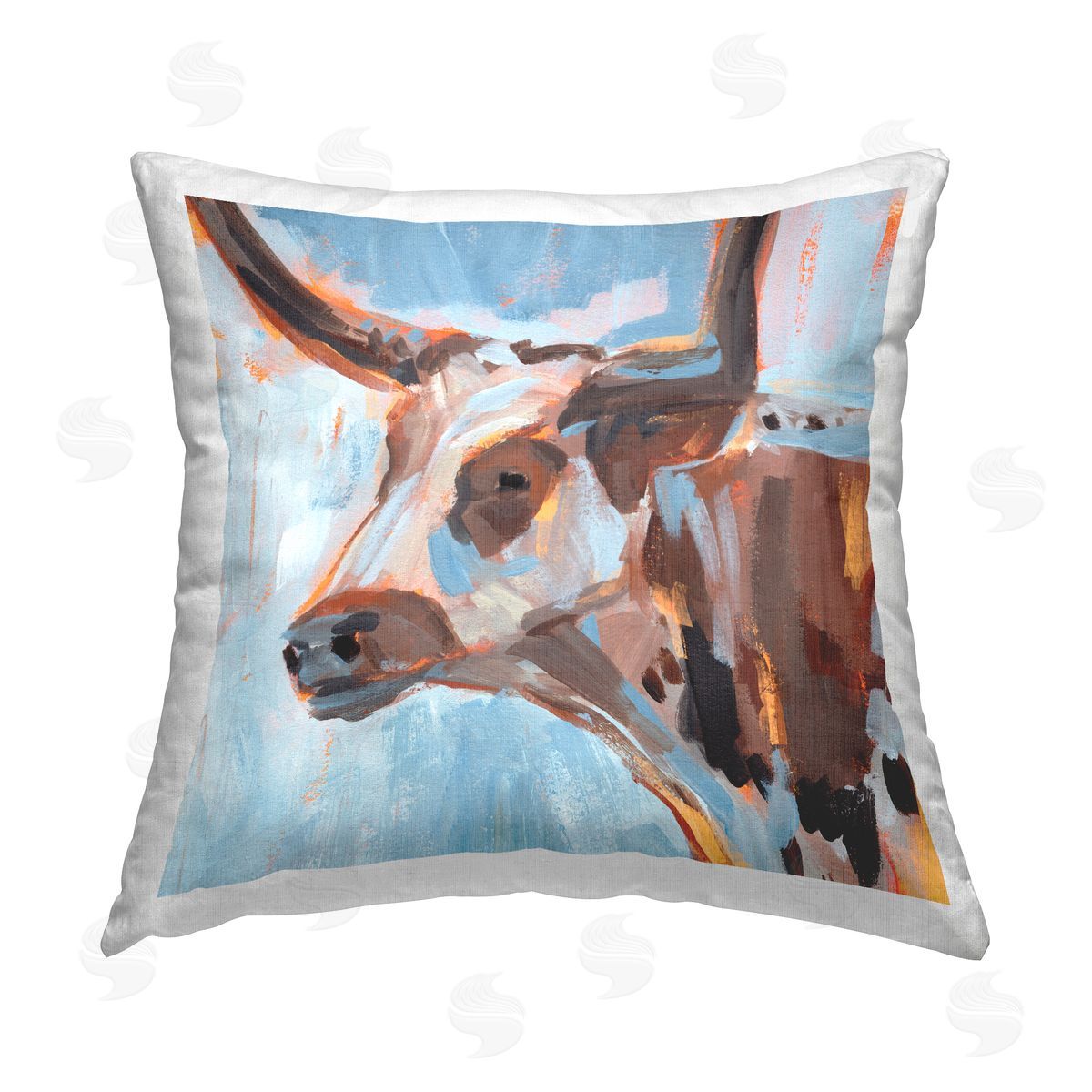 Abstract Longhorn Portrait Decorative Printed Pillow, Home Decor by Annie Warren