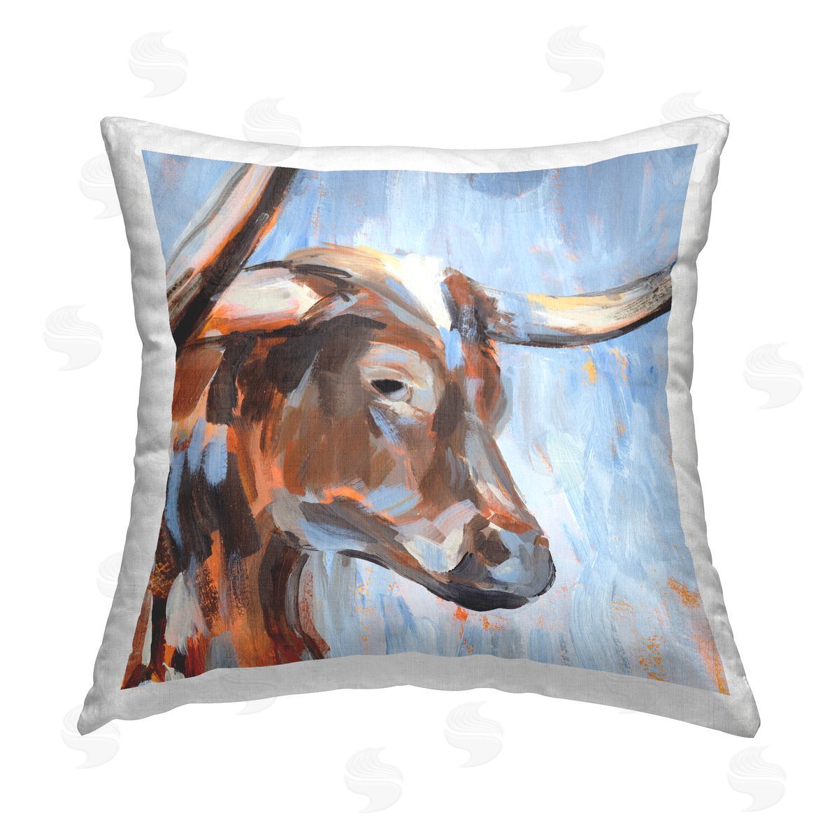 Longhorn Cattle Gazing Decorative Printed Pillow, Home Decor by Annie Warren