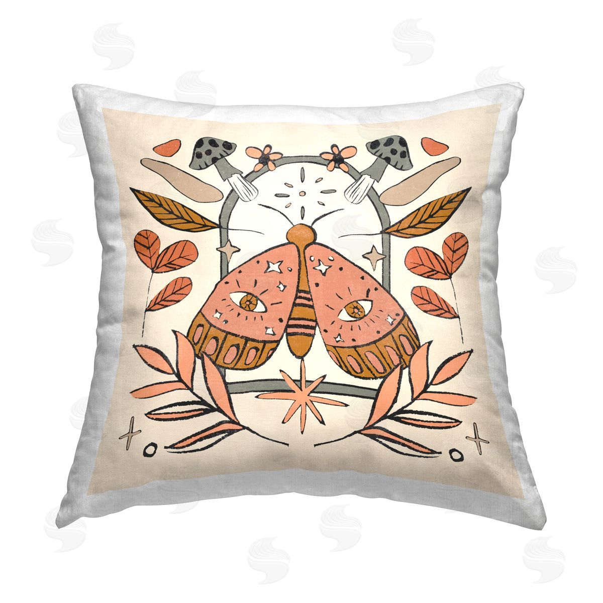 Boho Moth & Leaves Decorative Printed Pillow, Home Decor by Melissa Wang
