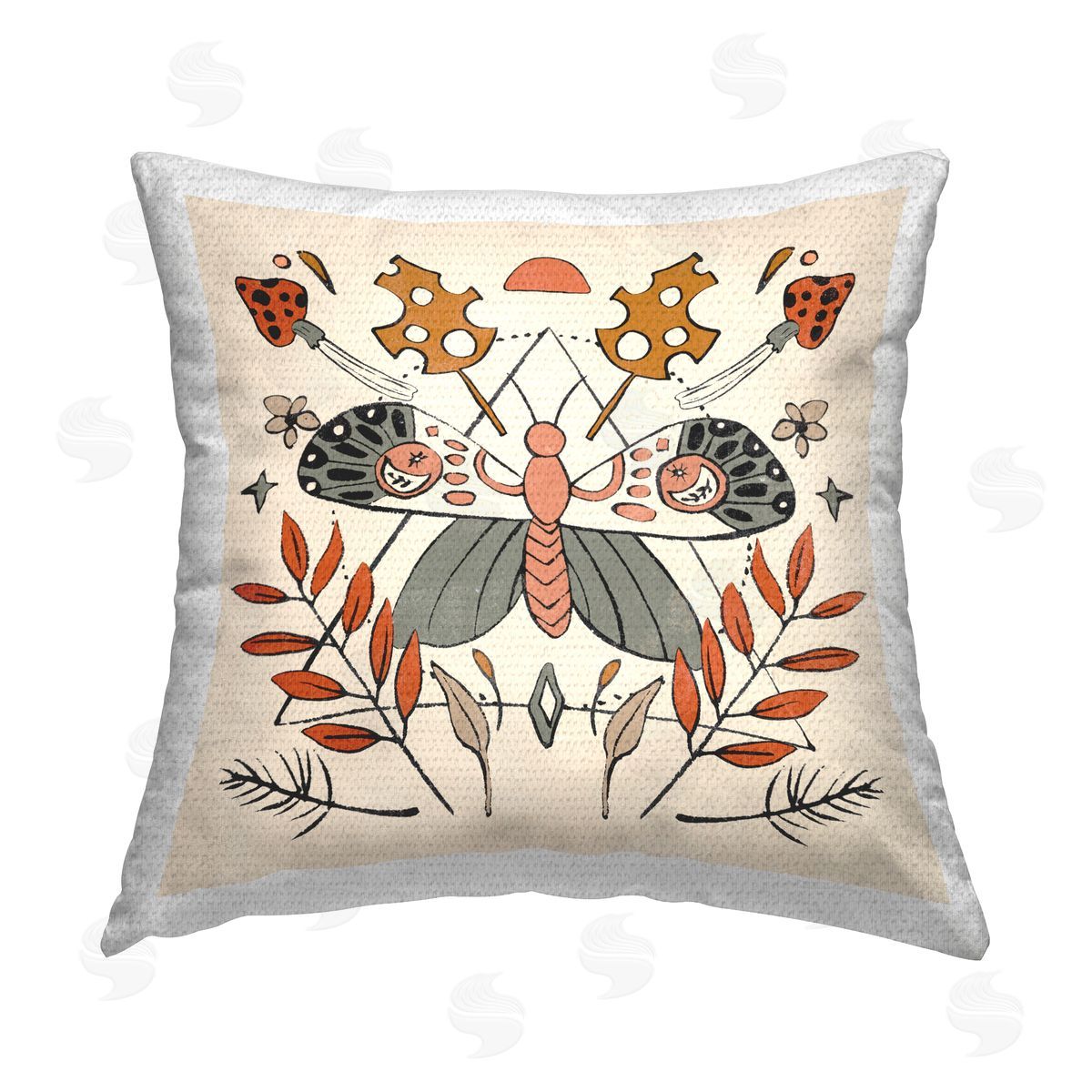 Moth with Plant Leaves Outdoor Printed Pillow, Home Decor by Melissa Wang