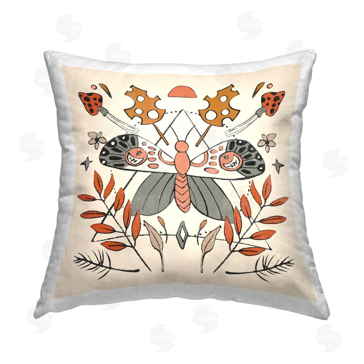 Moth with Plant Leaves Decorative Printed Pillow, Home Decor by Melissa Wang