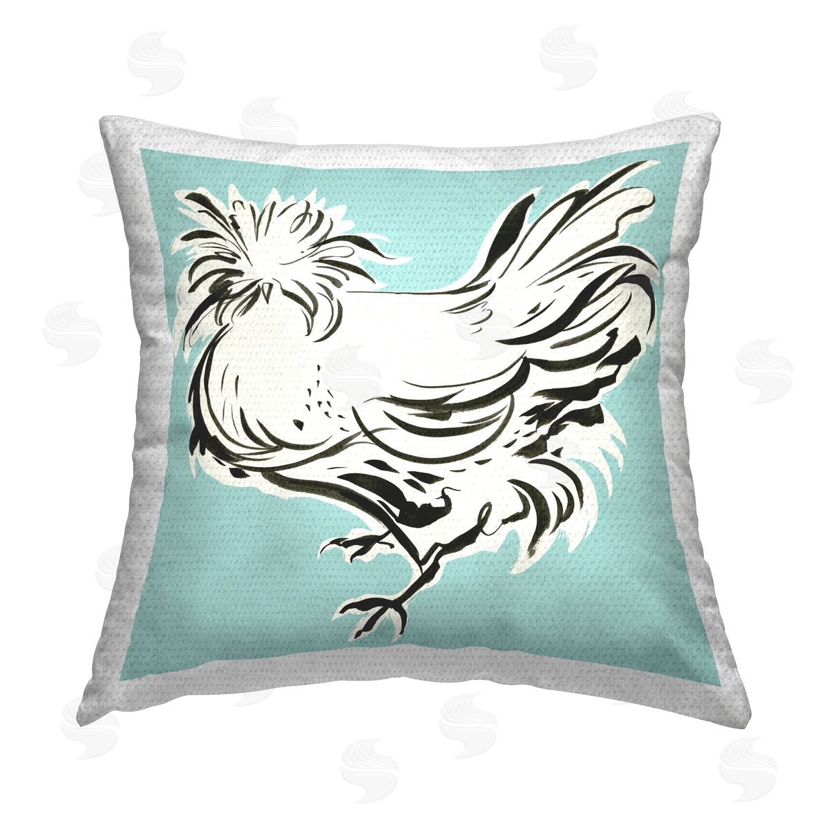 Modern Chicken on Blue Outdoor Printed Pillow, Home Decor by Laura Marr