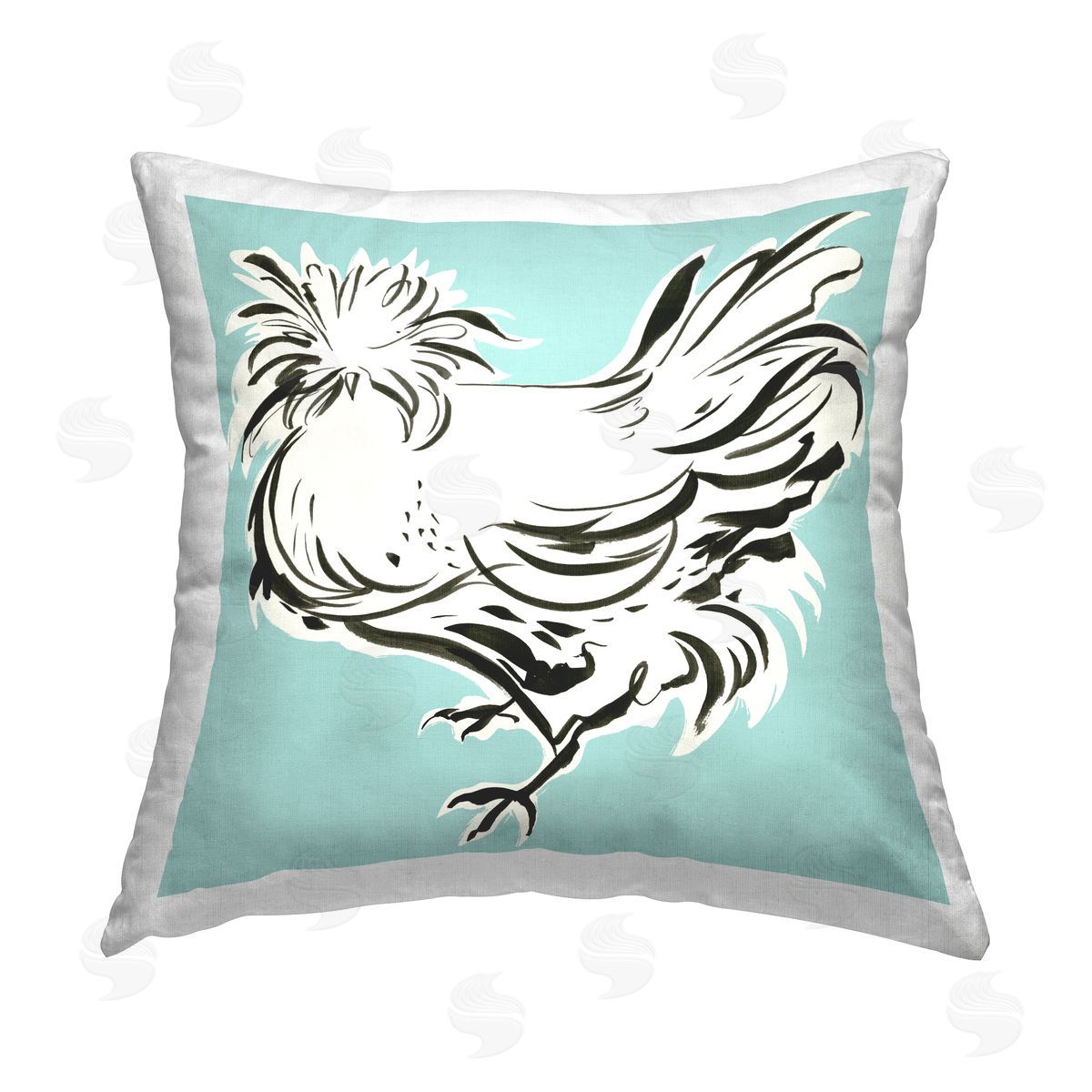Modern Chicken on Blue Decorative Printed Pillow, Home Decor by Laura Marr