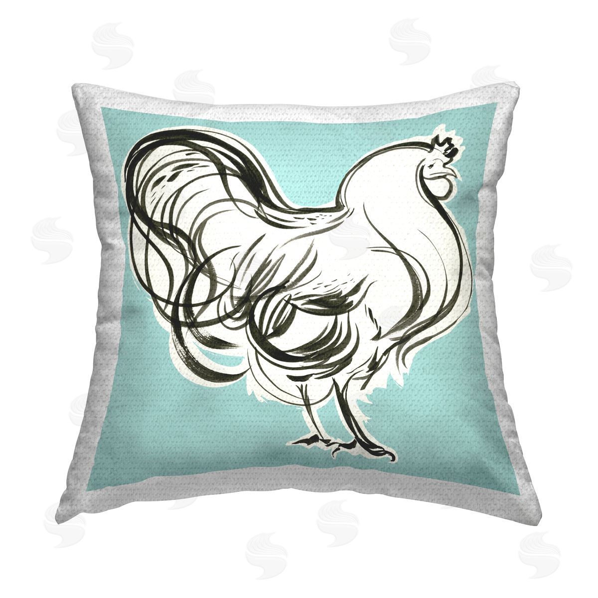 Abstract Rooster on Blue Outdoor Printed Pillow, Home Decor by Laura Marr