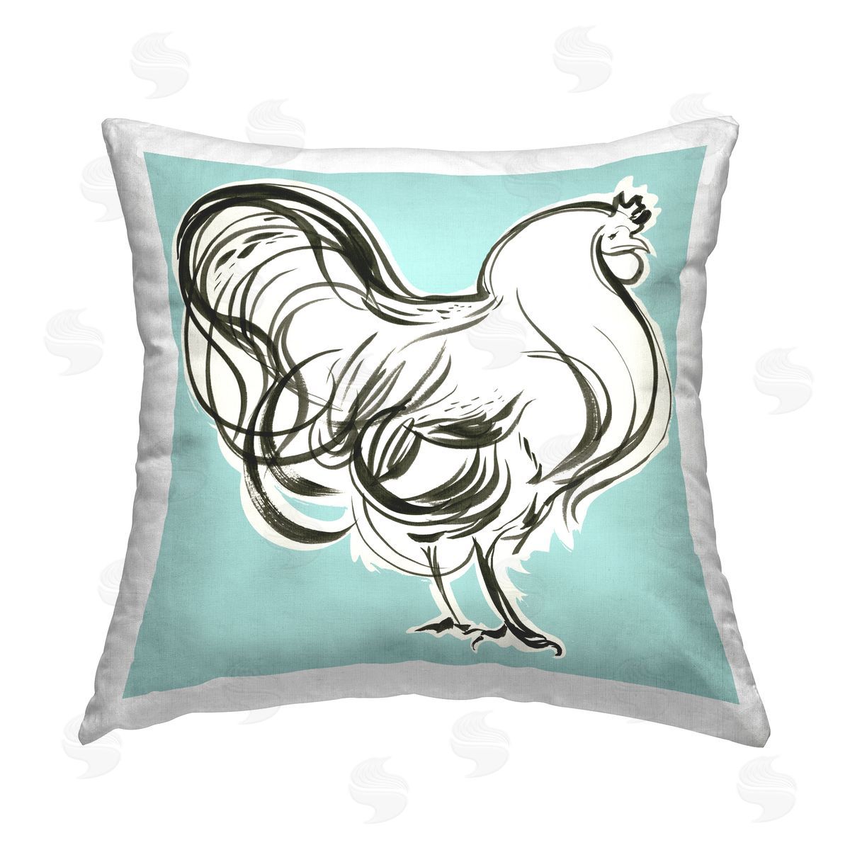 Abstract Rooster on Blue Decorative Printed Pillow, Home Decor by Laura Marr