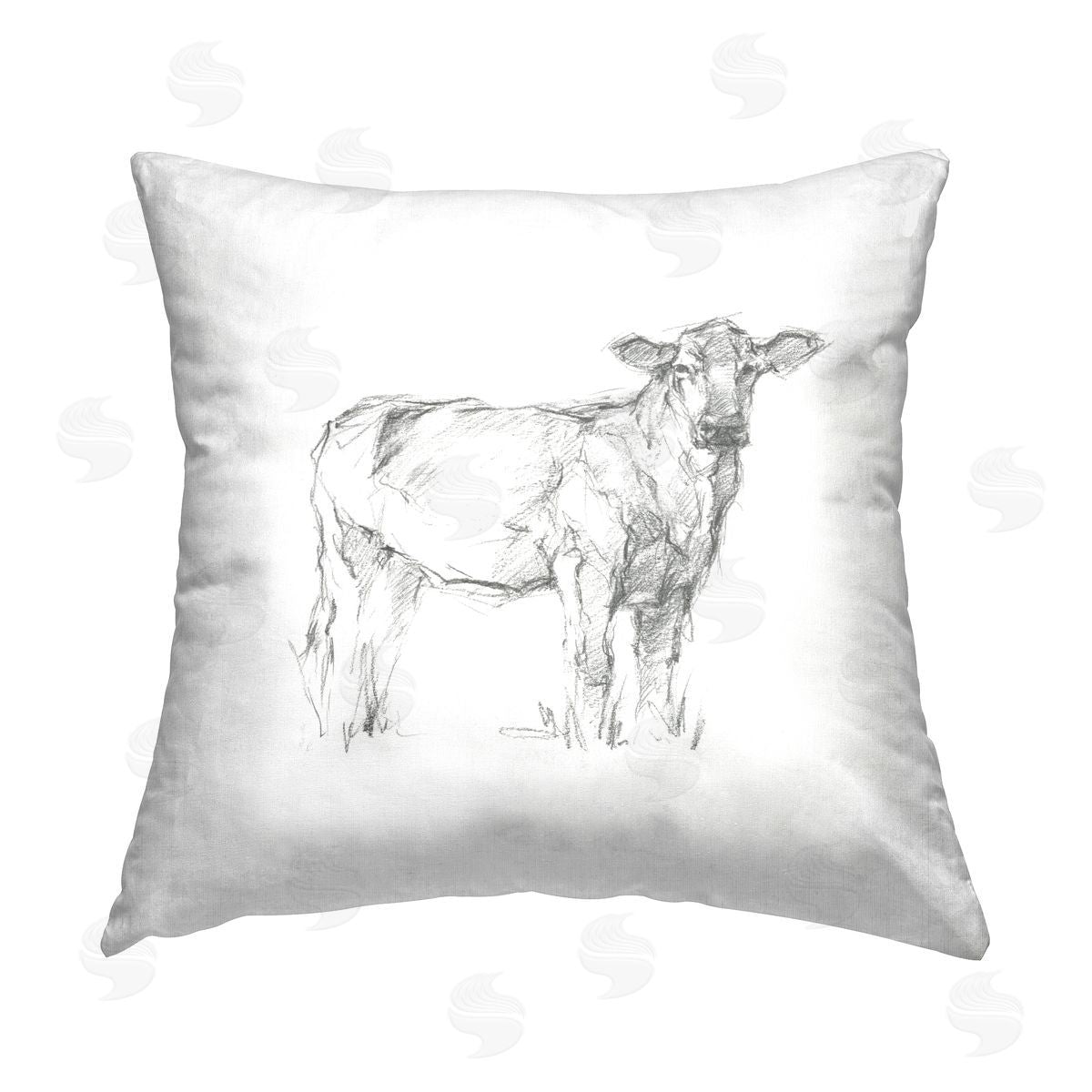 Minimal Cow Sketch Style Decorative Printed Pillow, Home Decor by Ethan Harper