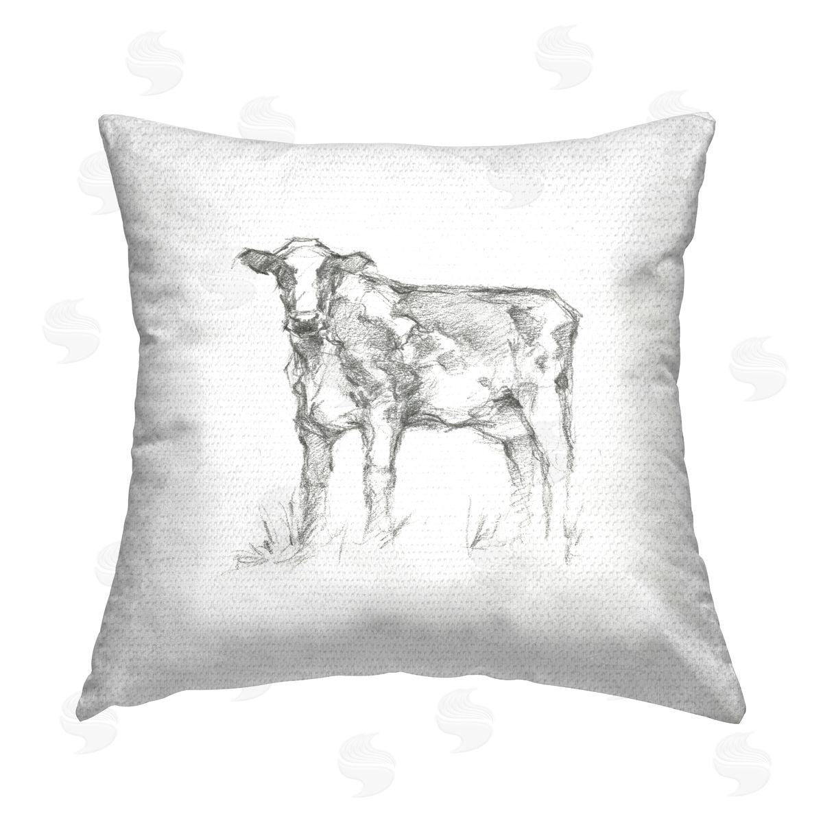 Farm Cow Drawing Outdoor Printed Pillow, Home Decor by Ethan Harper