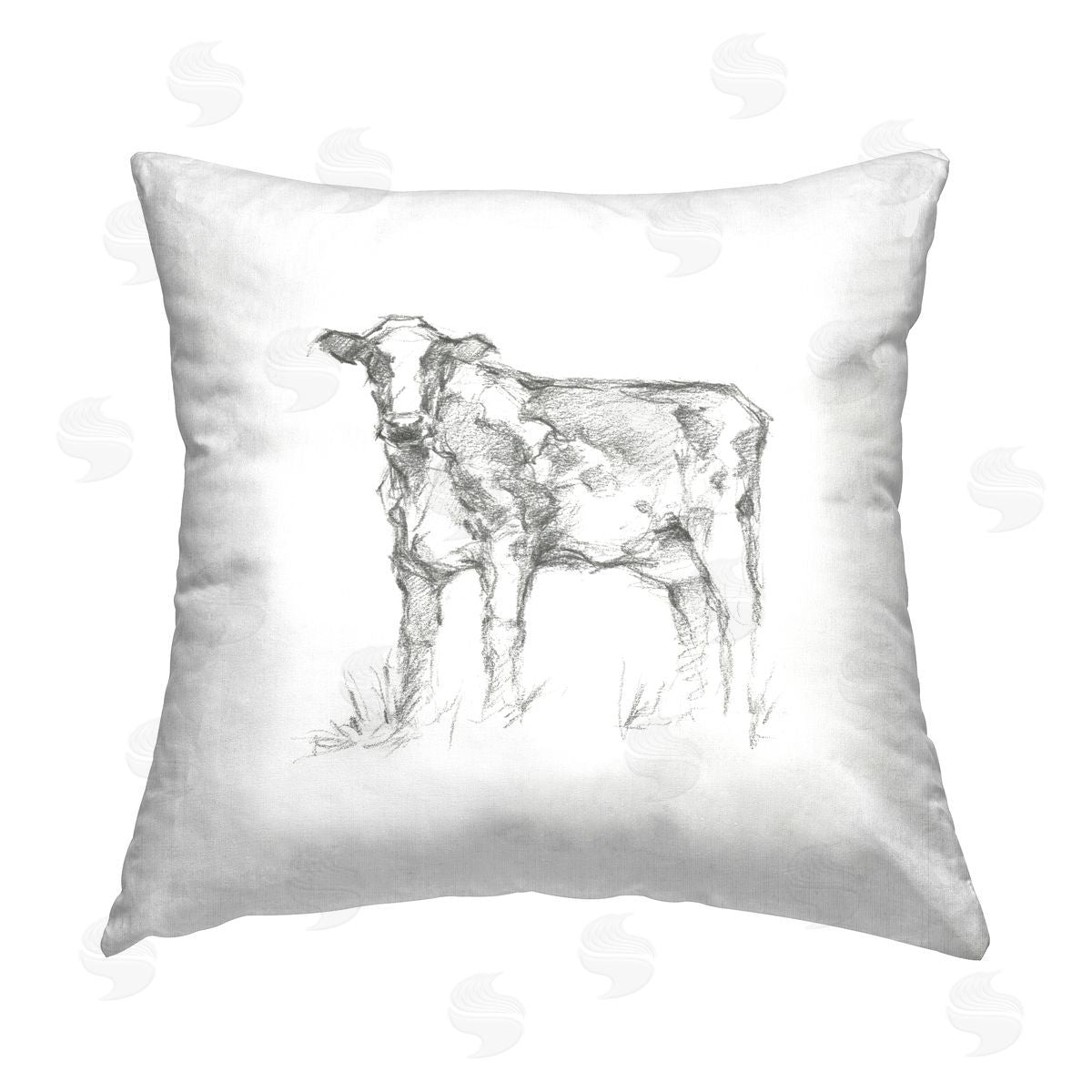 Farm Cow Drawing Decorative Printed Pillow, Home Decor by Ethan Harper
