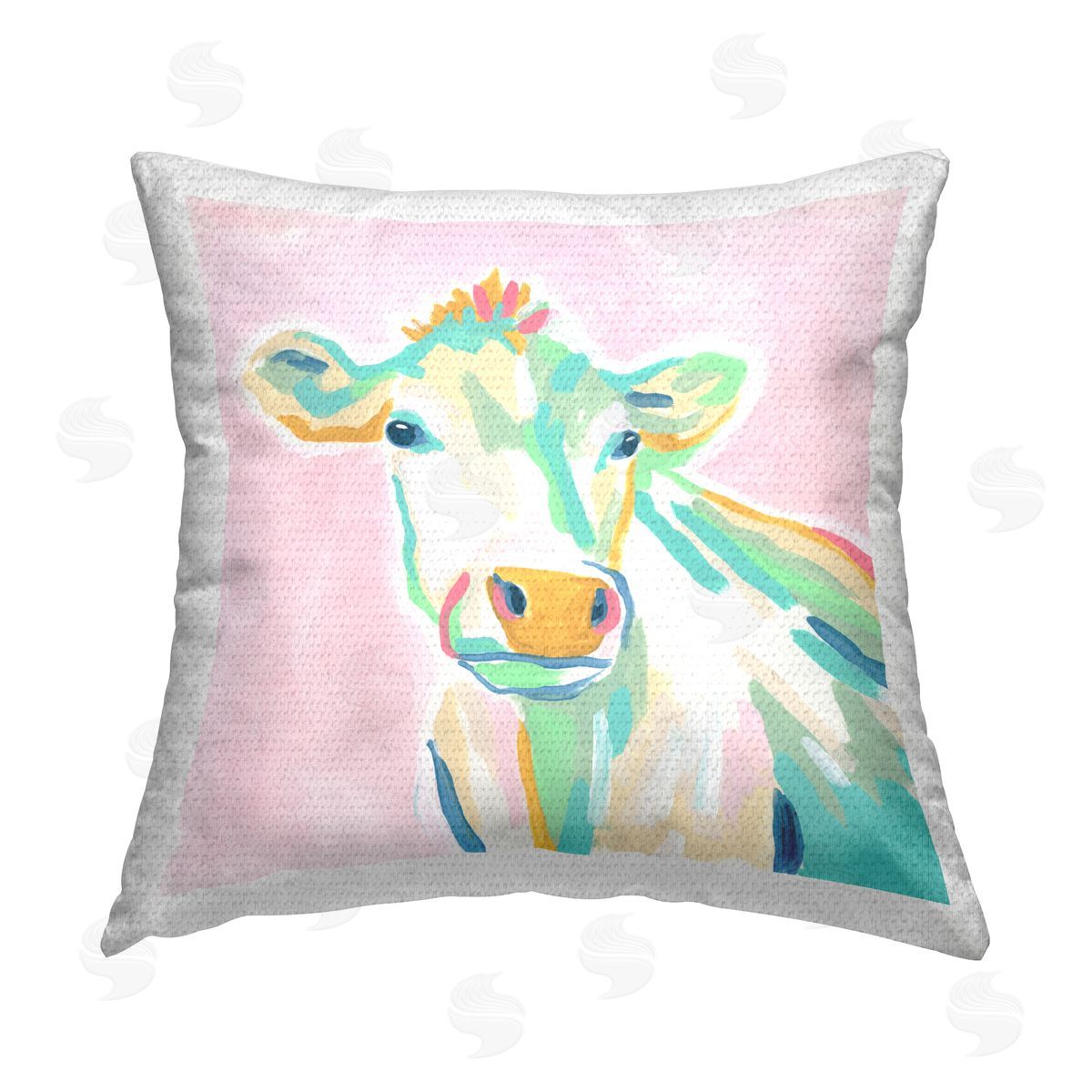 Pastel Cow Portrait Outdoor Printed Pillow, Home Decor by June Erica Vess