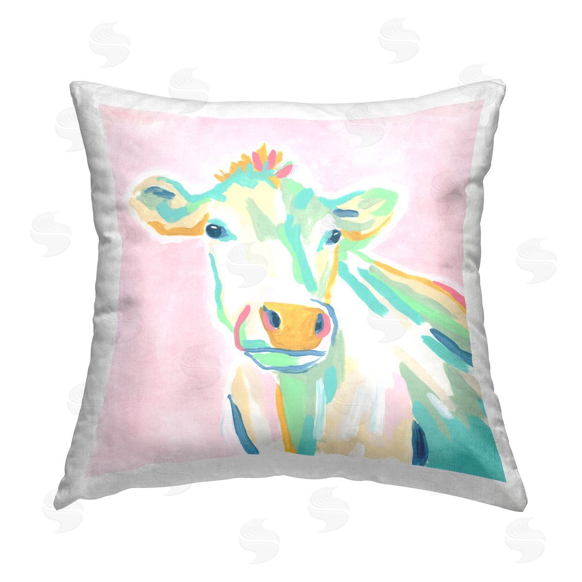 Pastel Cow Portrait Decorative Printed Pillow, Home Decor by June Erica Vess