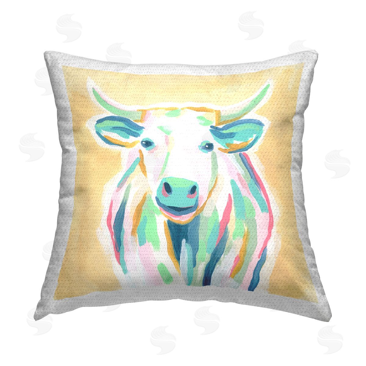 Pastel Rural Cattle Outdoor Printed Pillow, Home Decor by June Erica Vess