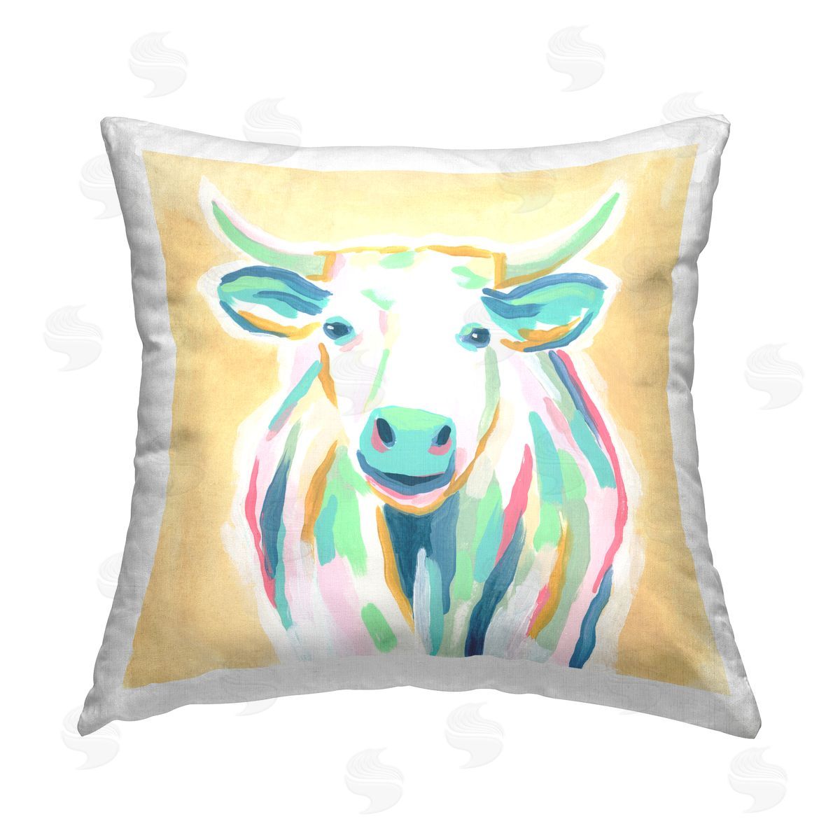 Pastel Rural Cattle Decorative Printed Pillow, Home Decor by June Erica Vess