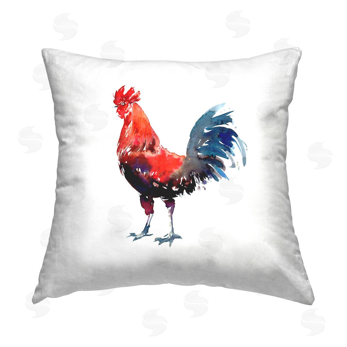 Watercolor Style Rooster Decorative Printed Pillow, Home Decor by Claudia Bianchi