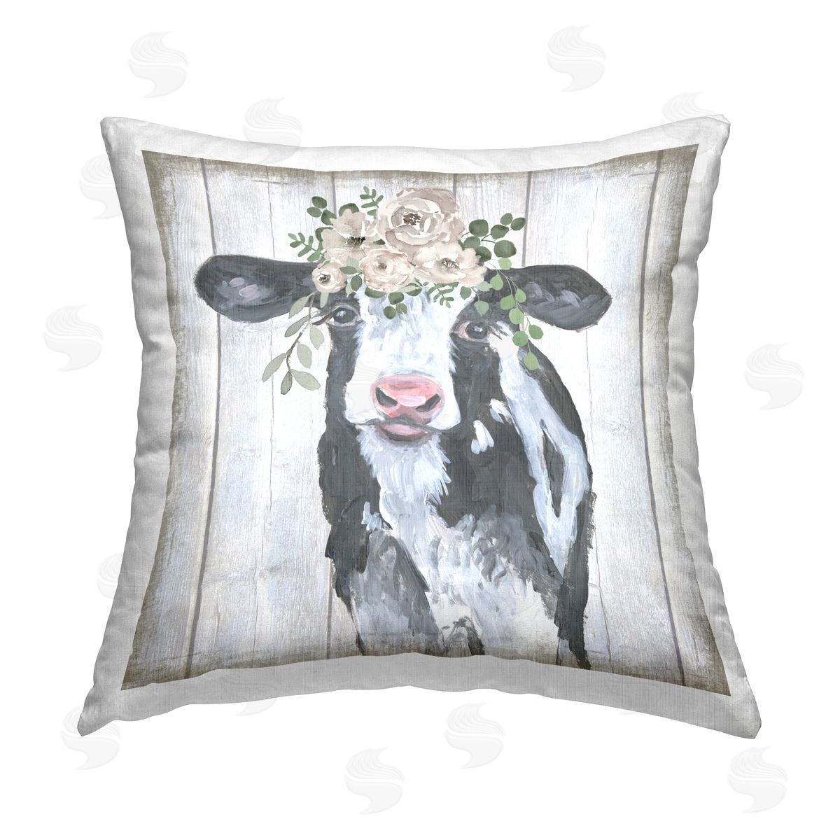 Rustic Cow with Flowers Decorative Printed Pillow, Home Decor by Corinne Haig