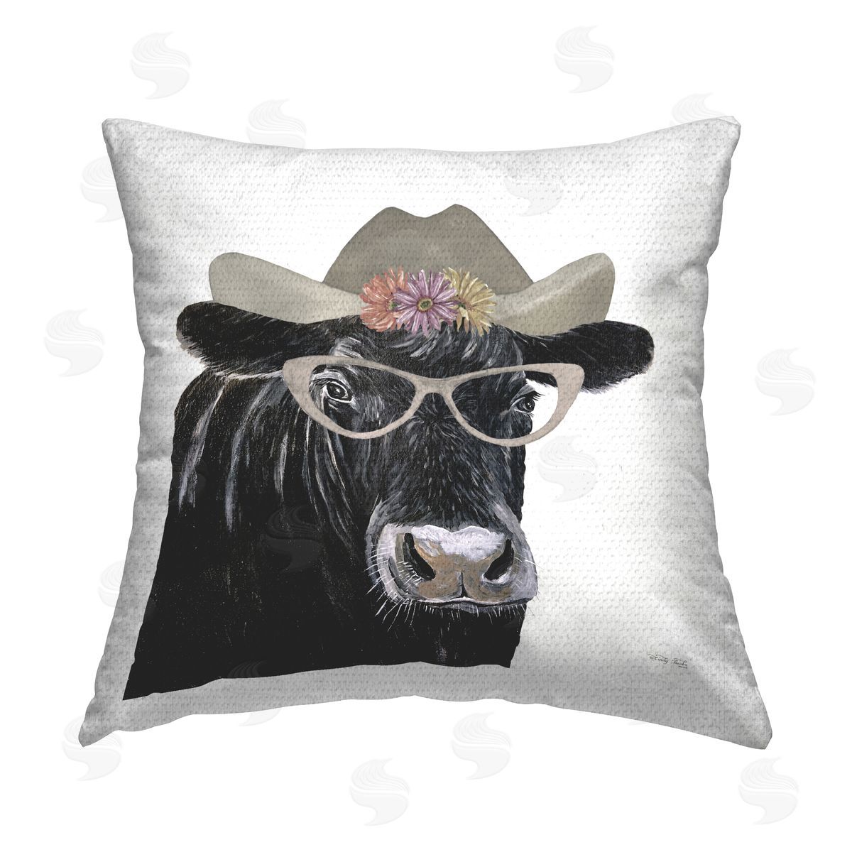 Cow in Cowgirl Hat Outdoor Printed Pillow, Home Decor by Cindy Jacobs