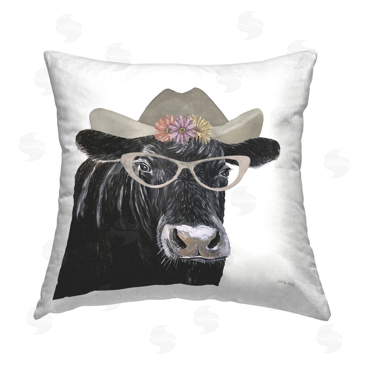 Cow in Cowgirl Hat Decorative Printed Pillow, Home Decor by Cindy Jacobs