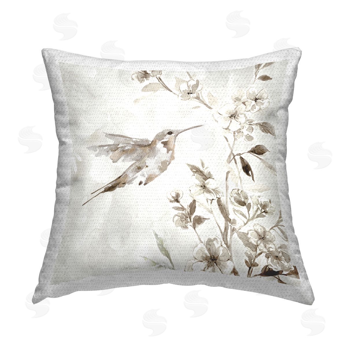Hummingbird with Flowers Outdoor Printed Pillow, Home Decor by Carol Robinson