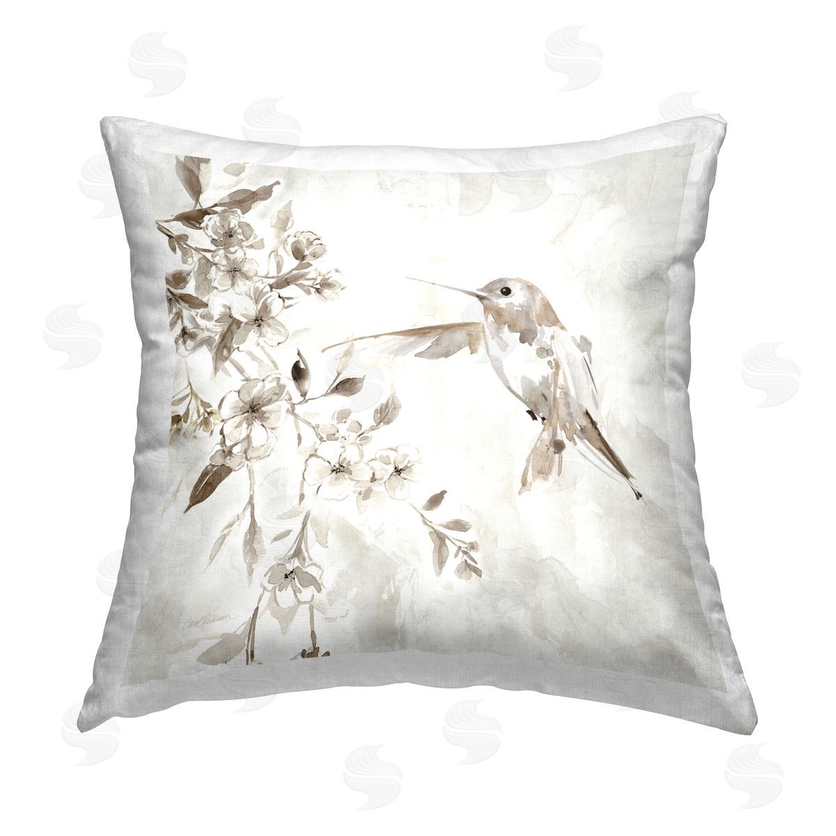 White Flowers & Hummingbird Decorative Printed Pillow, Home Decor by Carol Robinson