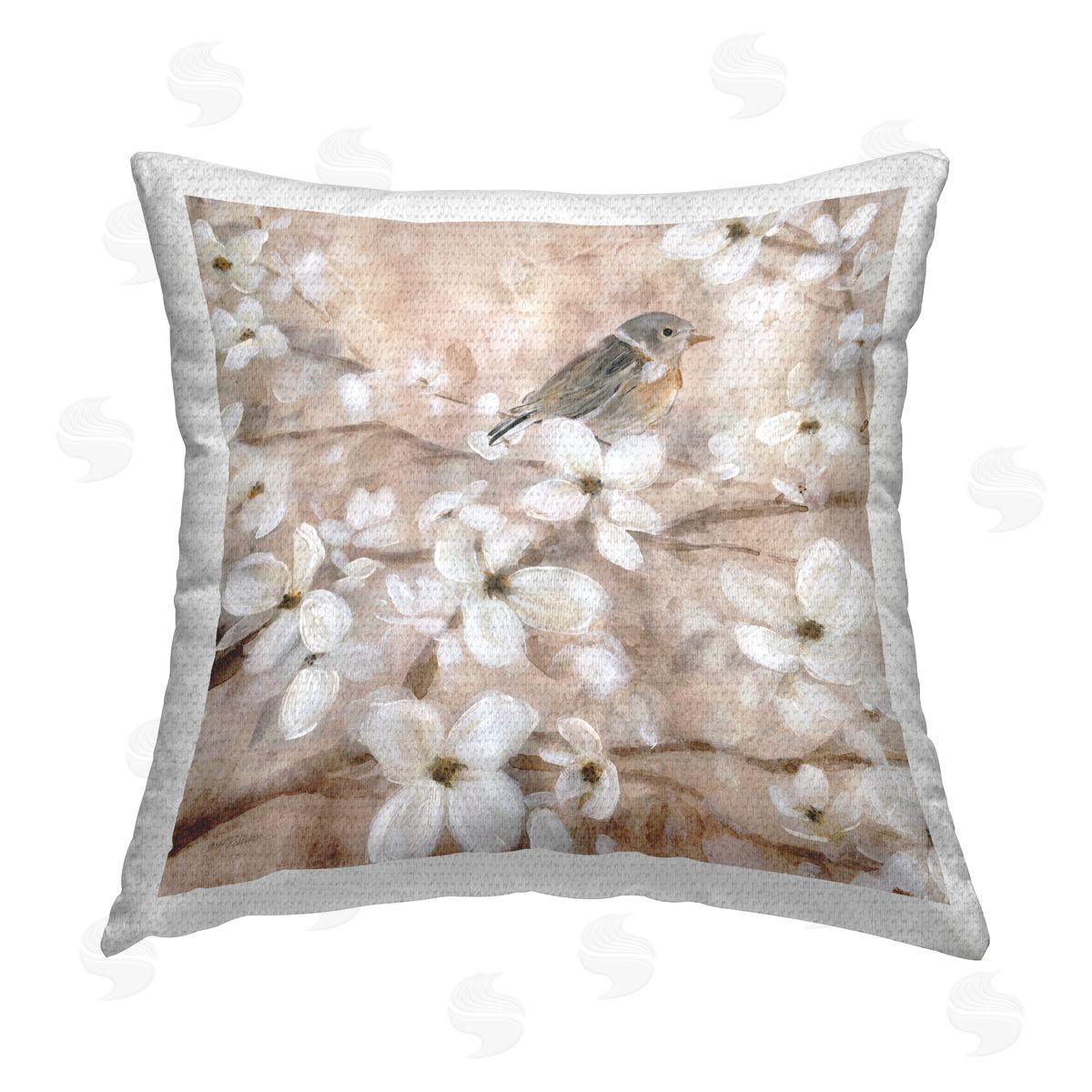 Finch Among Cherry Blossoms Outdoor Printed Pillow, Home Decor by Carol Robinson
