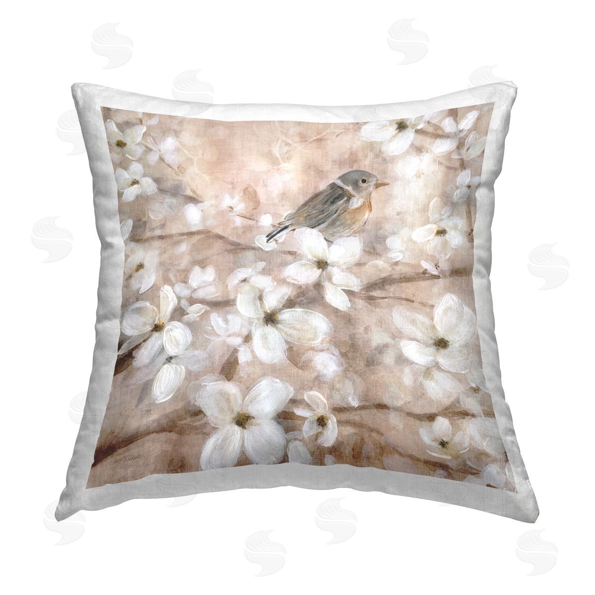 Finch Among Cherry Blossoms Decorative Printed Pillow, Home Decor by Carol Robinson