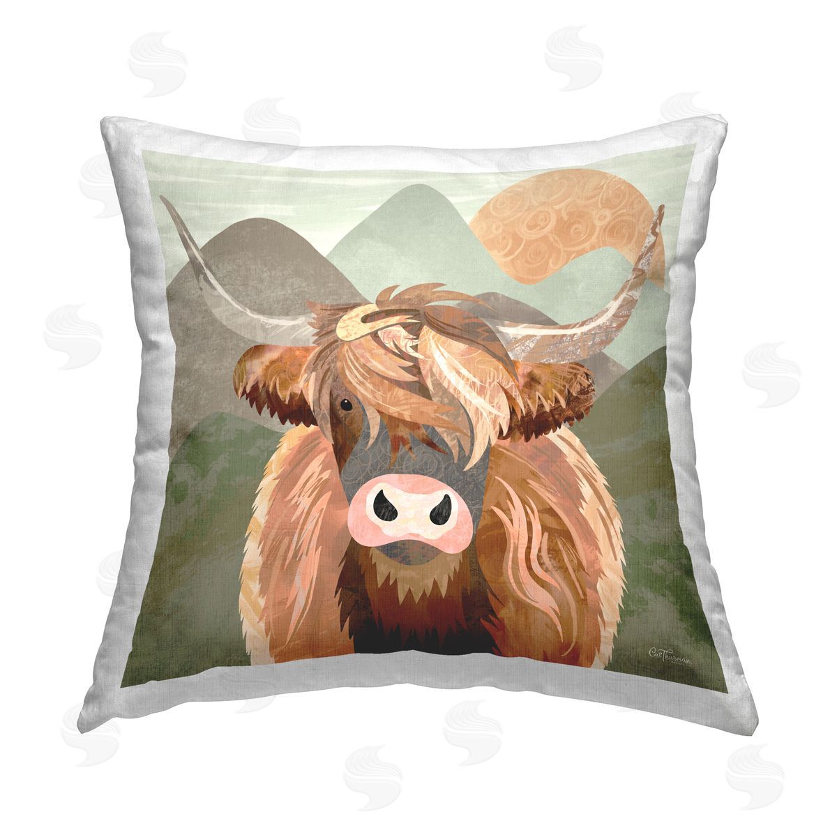Modern Cattle Landscape Decorative Printed Pillow, Home Decor by Cat Thurman Designs