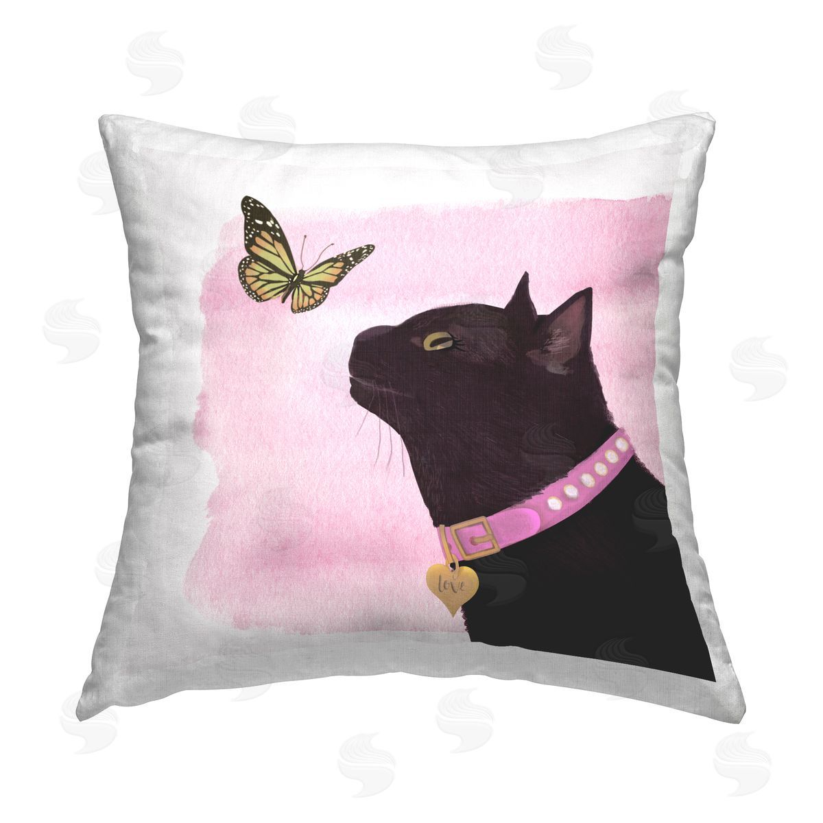 Cat & Butterfly on Pink Decorative Printed Pillow, Home Decor by Diane Neukirch