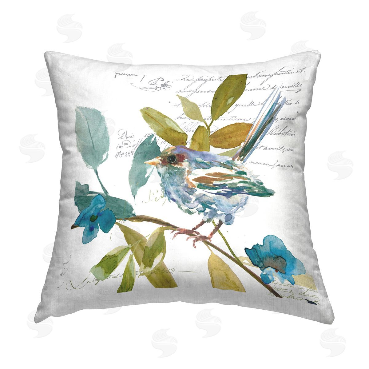 Bird with Vintage Words Decorative Printed Pillow, Home Decor by Livi and Finn