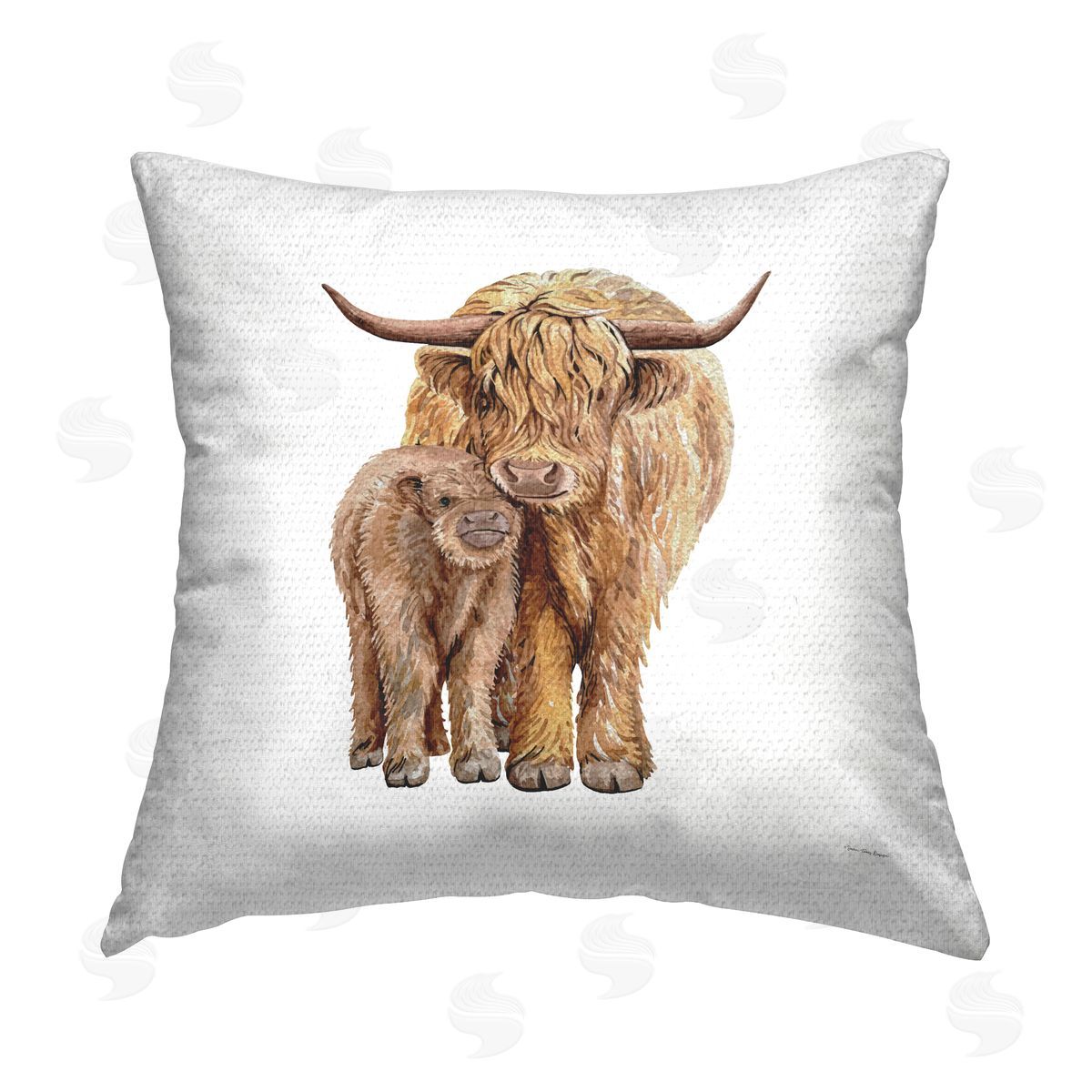 Highland Cattle & Calf Outdoor Printed Pillow, Home Decor by Seven Trees Design